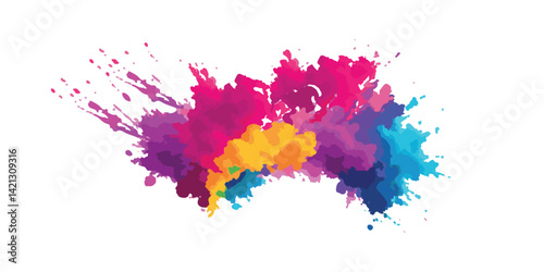A Vibrant and Bold Watercolor Explosion Featuring Colorful Stains, Splashes, and Brush Strokes on a Clean, White Background, Showcasing a Modern and Abstract Artistic Style..