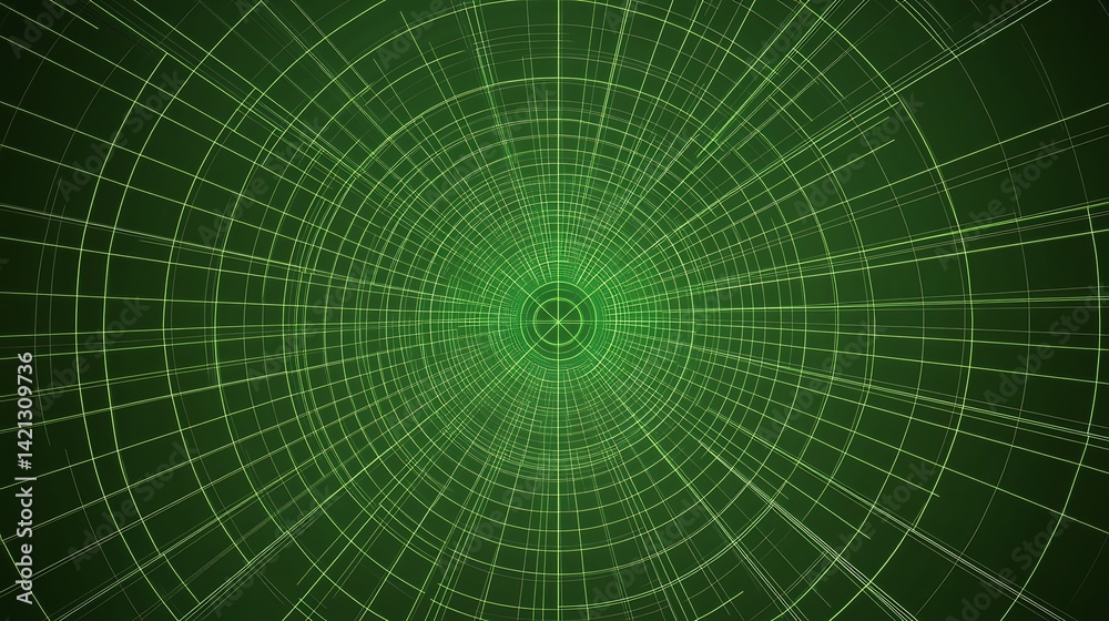 Fototapeta premium Green radial grid tunnel