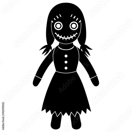 Creepy Doll Halloween Vector Illustration on White Background