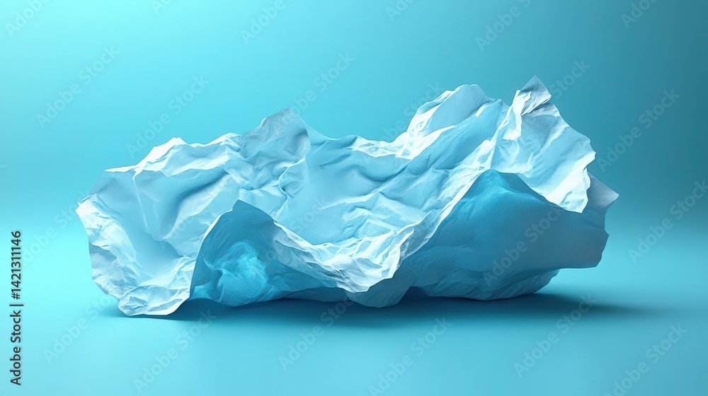 Captivating Abstract Crumpled Paper Sculpture in Serene Blue Monochrome Captivating Abstract Crumpled Paper Sculpture in Serene Blue Monochrome
