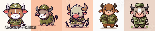 collection of funny bull images dressed a shouldier vector