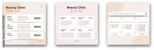 Beauty Clinic Price List and Social Media Package Comparison Template