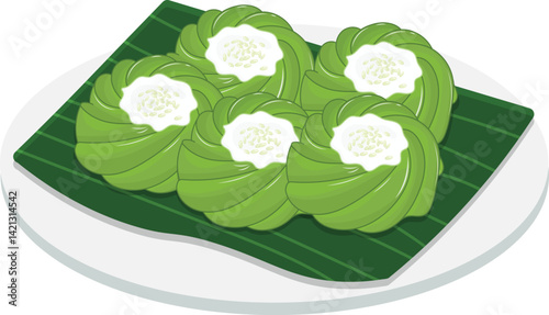 kuih kaswi, kosui also known as kuih lompang traditional Malaysian cake vector illustration