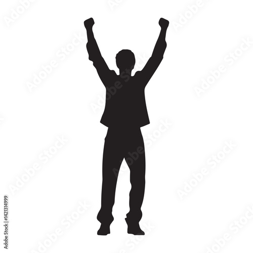 A man celebrating with arms raised in triumph black silhouette