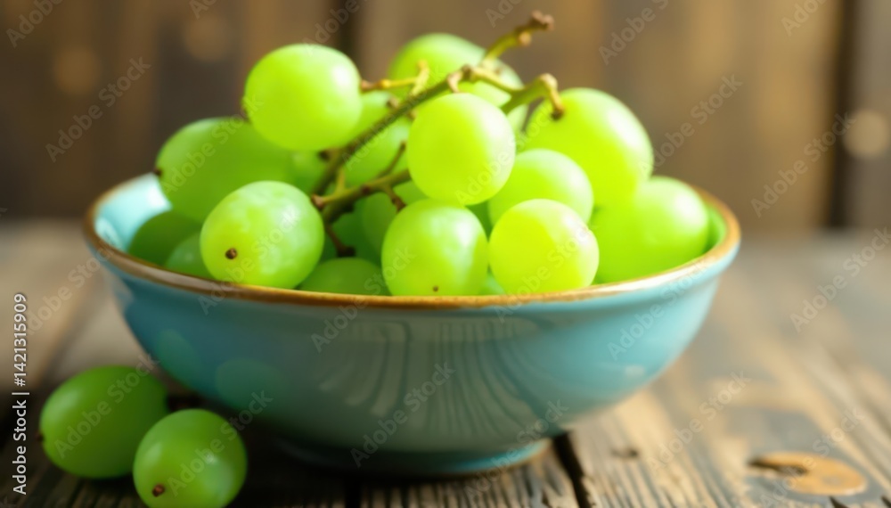 A ceramic bowl filled with plump green grapes, grapes, fresh, unblemished A ceramic bowl filled with plump green grapes, grapes, fresh, unblemished