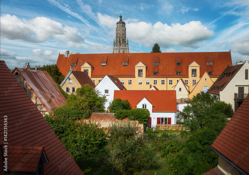Historic church of Noerdlingen with a tower called Daniel