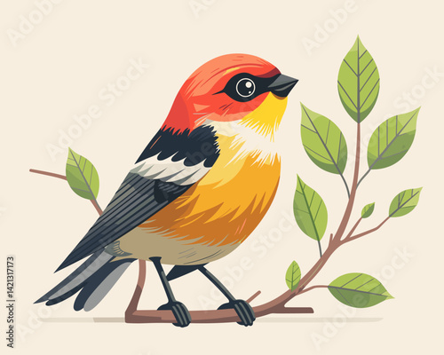 Vector illustration of a cute bird sitting on a branch