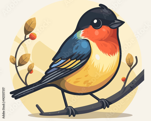 Vector illustration of a cute bird sitting on a branch