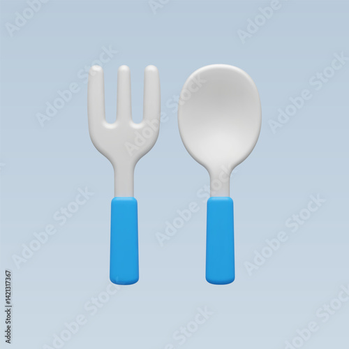 3d Realistic Spoon Fork Icon vector illustration