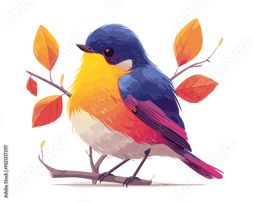 Vector illustration of a cute bird sitting on a branch