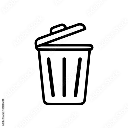 Outline icon of a trash can with an open lid on a transparent background  