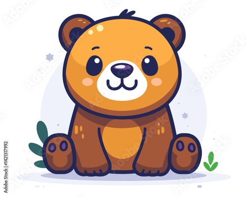 Cute Cartoon Brown Bear. Vector Illustration of Wild Animal.