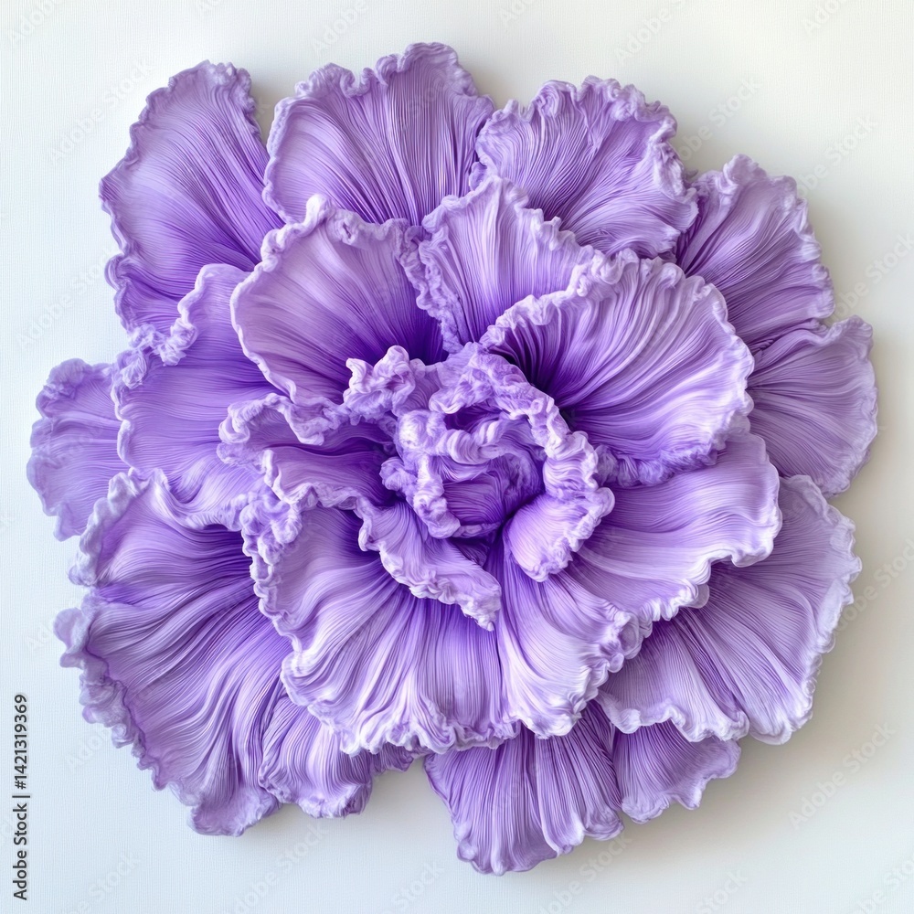 Whimsical violet furry flower with exaggerated petals, cartoonish soft sculpture, white backdrop Whimsical violet furry flower with exaggerated petals, cartoonish soft sculpture, white backdrop