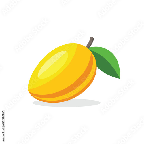 Halved yellow mango flat vector illustration on white background.