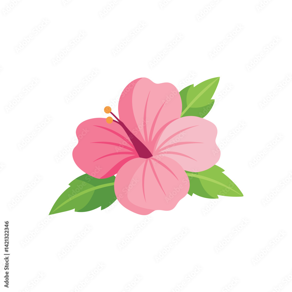Fototapeta premium Pink hibiscus flower flat vector illustration on white background