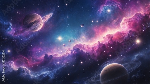 Vibrant Outer Space Background with Nebulae, Stars, and Cosmic Wonders