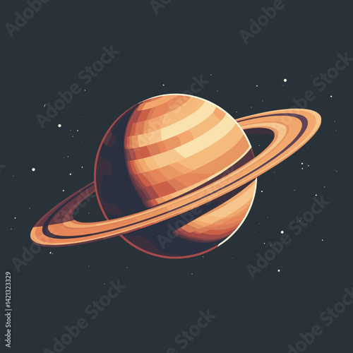 Saturn illustration in space with rings and dark background