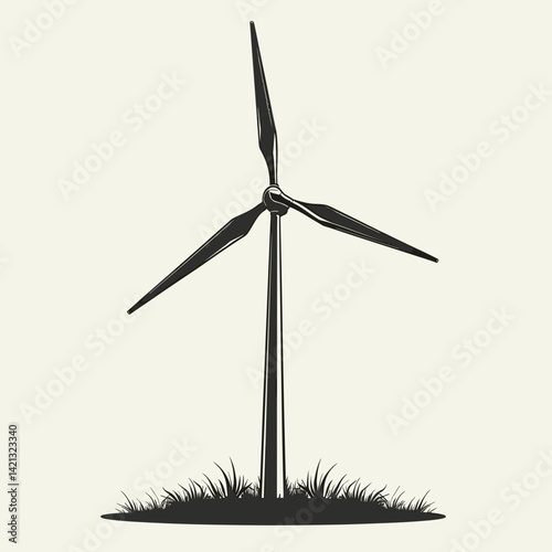 Wind Turbine Illustration on White Background