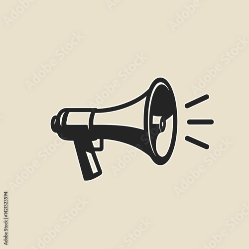 Megaphone Illustration in Black on Beige Background
