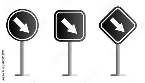 road sign isolated on white. turn down right sign