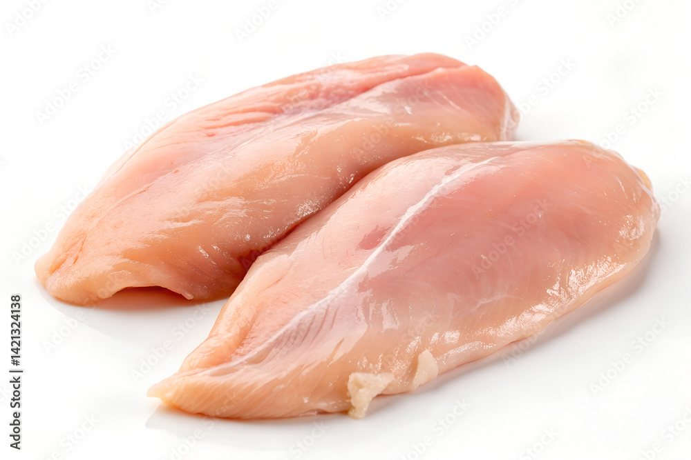 Fresh Raw Chicken Breast Filets Close-Up on White Background Fresh Raw Chicken Breast Filets Close-Up on White Background