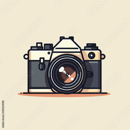 Illustrated Vintage Camera on Beige Background