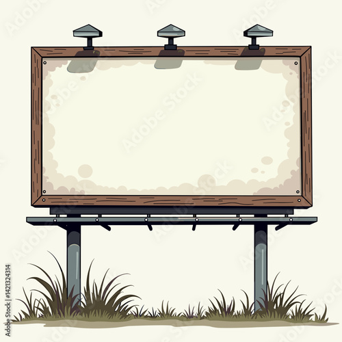 Blank billboard illustration on grass background