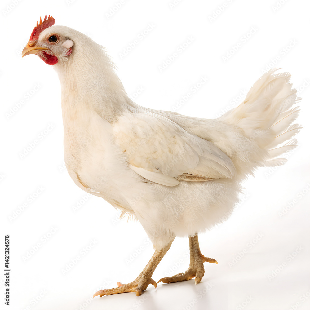 Fototapeta premium A Pristine White Hen, Isolated Against White.