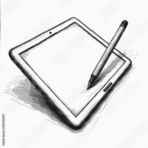 Digital tablet sketch with stylus illustration