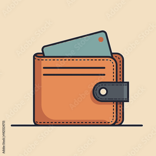 Illustrated Wallet with Credit Card on Beige Background