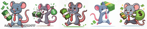 Vector of a mouse wearing a tie and carrying money.