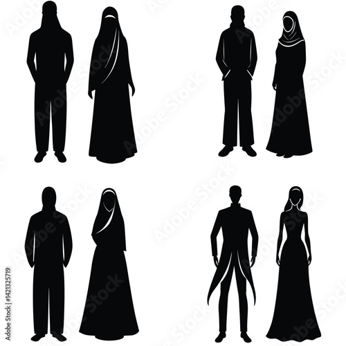 Islamic Couple Vector Silhoette Bundle Set Collection