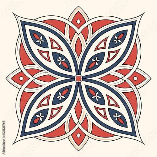 Intricate arabesque patterns blending geometric shapes and flowing curves in vibrant colors