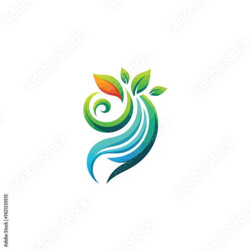 Climate Breeze  logo. Leaf Globe  Environmental and Global Brands logo, Global ecology nature Logo   