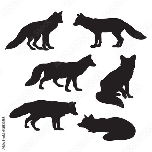 Silhouette of fox Vector Set on white background