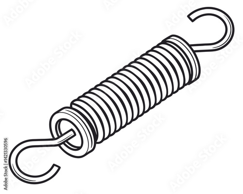 Detailed Line Art Illustration of an Extension Spring with Hooks