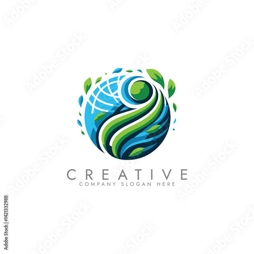 Climate Breeze  logo. Leaf Globe  Environmental and Global Brands logo, Global ecology nature Logo   