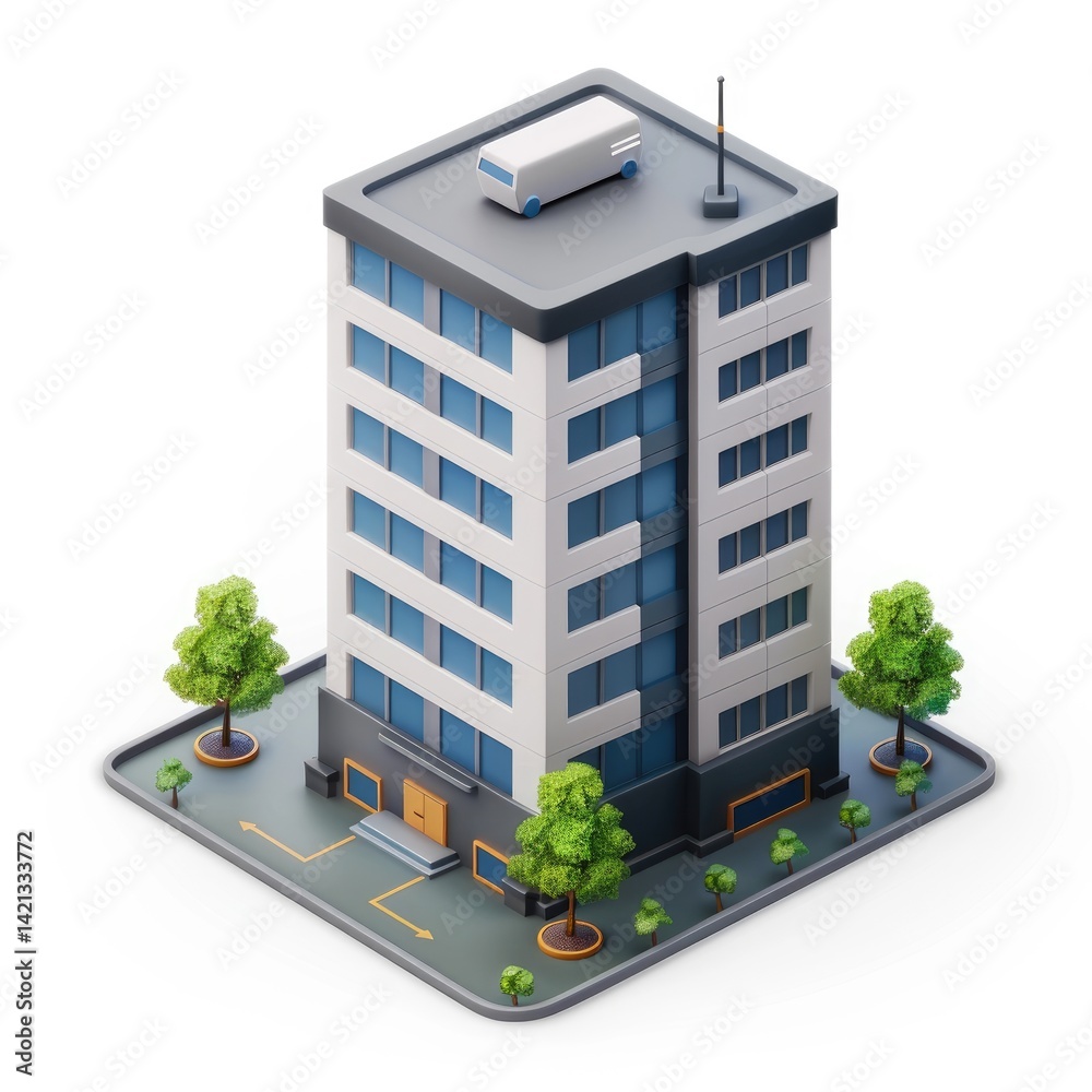 Modern office building isometric illustration.
