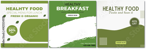Appealing Healthy Food Social Media Templates for Lunch and Breakfast Promotions