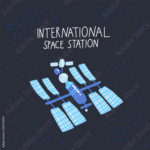 International space station vector illustration on blue background