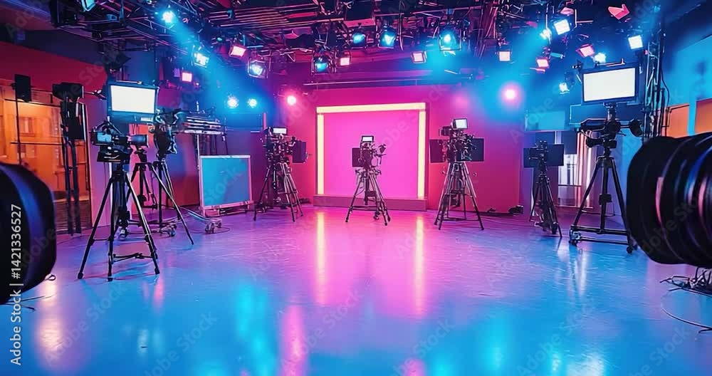 Broadcast studio colorful set up