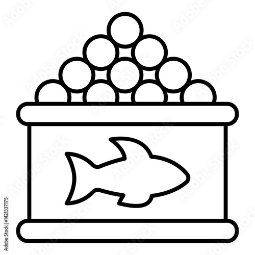 Fish roe in can thin line icon, fishery product concept. Vector graphics. Canned food jar sign on white background, linear style for mobile or design.