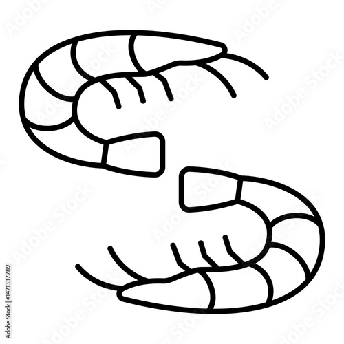 Shrimp thin line icon, fishery, seafood concept. Vector graphics. Small shrimps, prawns sign on white background, linear style for mobile or design.