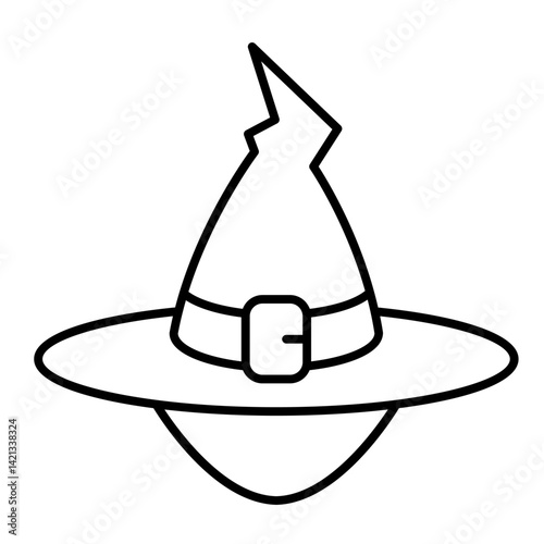 Magician hat thin line icon, magic headwear concept. Vector graphics. Wizard cone hat sign on white background, linear style for mobile or design.