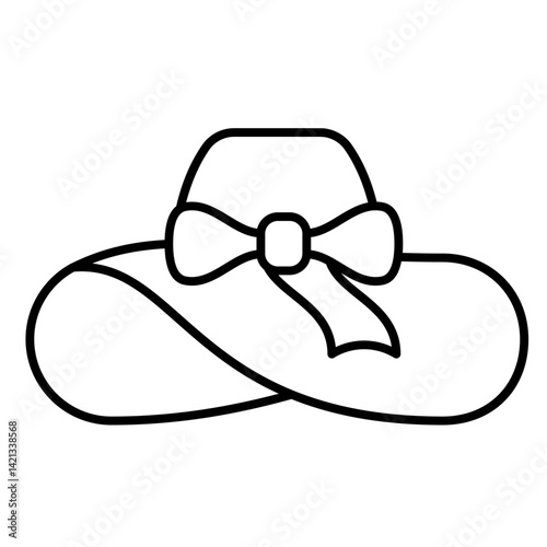 Women hat with big bow thin line icon, summertime  concept. Vector graphics. Summer hat, headwear sign on white background, linear style for mobile or design.