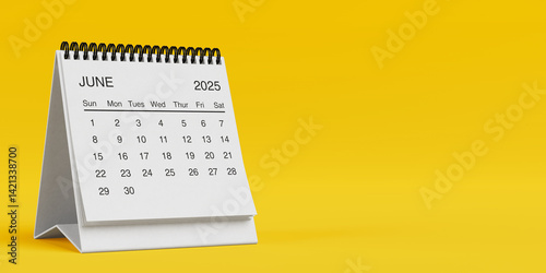 White Desk Monthly June 2025 Business Calendar. 3d Rendering