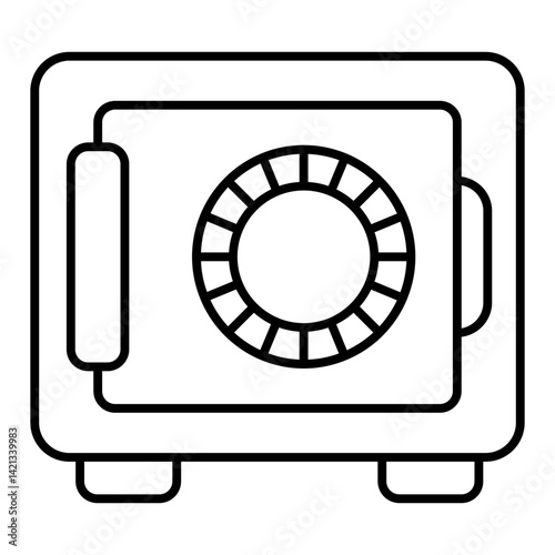 Safe with mechanical lock thin line icon, money safety concept. Vector graphics. Metal safe box container sign on white background, linear style for mobile or design.