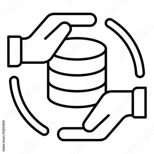 Hands with storage array thin line icon, data hoarding concept. Vector graphics. Hard disks, space sign on white background, linear style for mobile or design.