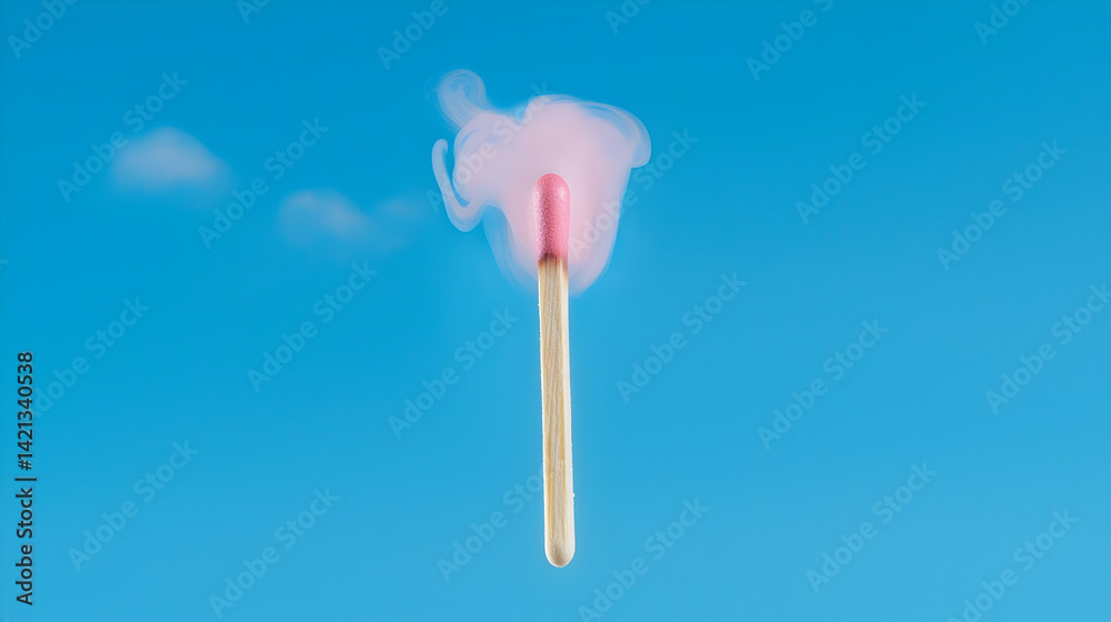 Pink Matchstick with Fluffy Pink Smoke Against a Blue Sky Pink Matchstick with Fluffy Pink Smoke Against a Blue Sky