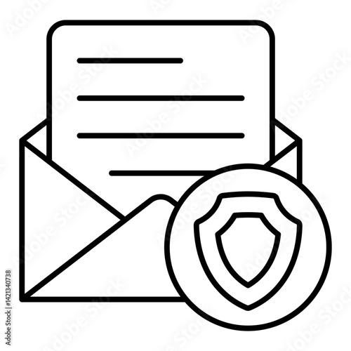 Envelope with paper thin line icon, postage delivery concept. Vector graphics. Letter with safety emblem, mail sign on white background, linear style for mobile or design.